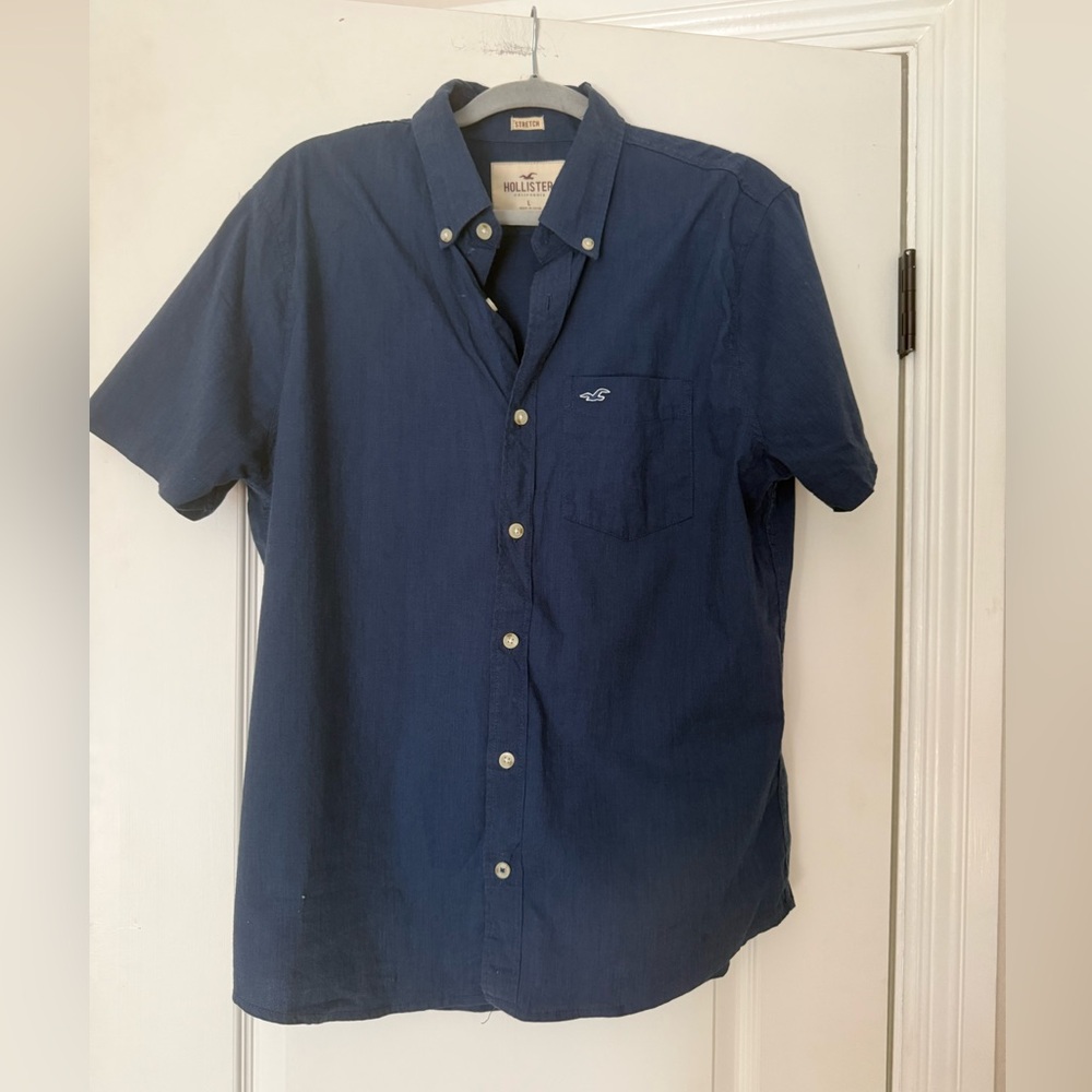 Hollister Stretch Navy Casual Button Down Shirt